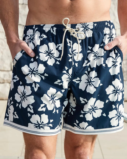 Front view of the Okanui Mens Stonecutter stretch swim short in Navy Natural