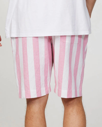 Back view of the Okanui Mens Classic Stripe Walk short in Pink