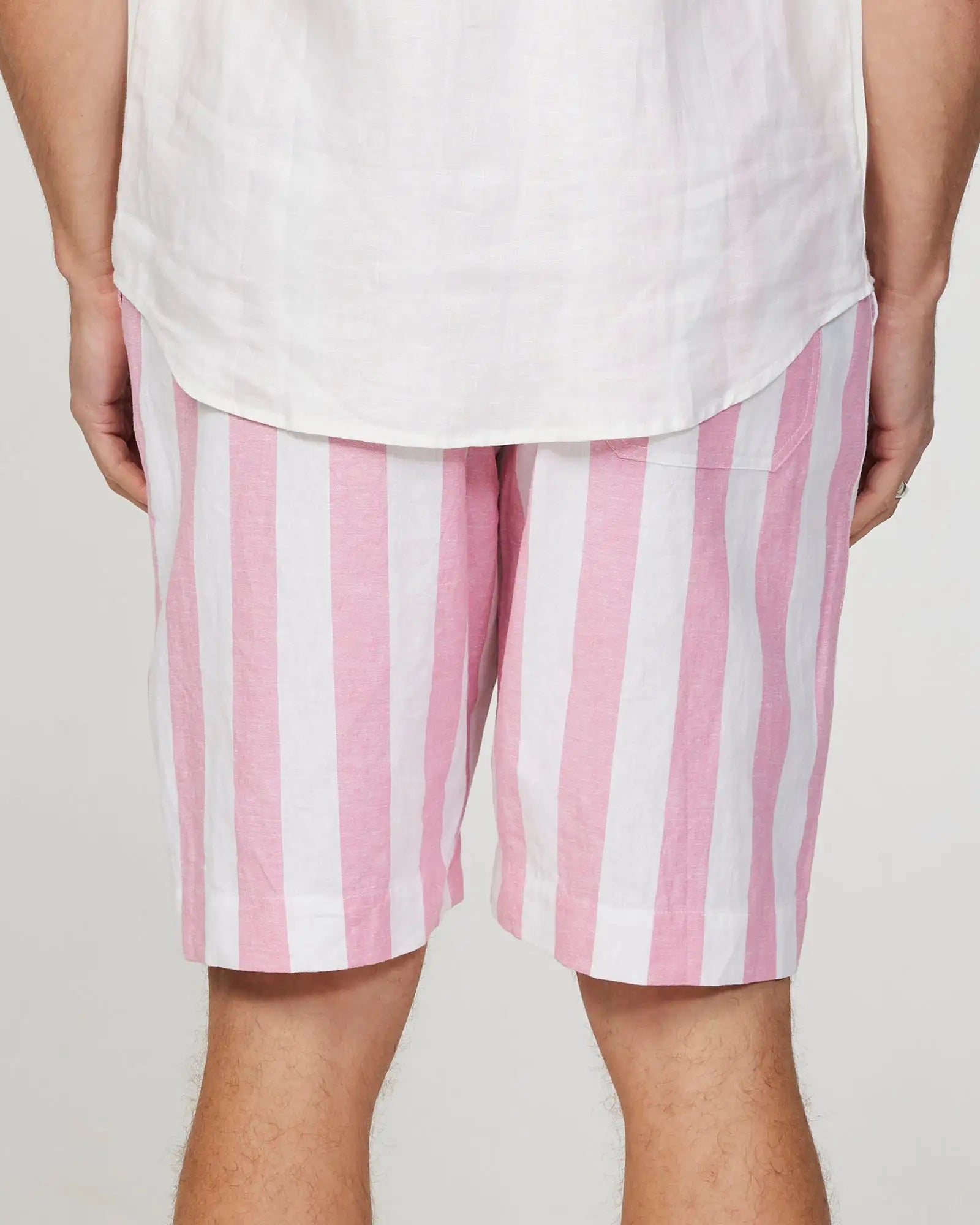 Back view of the Okanui Mens Classic Stripe Walk short in Pink