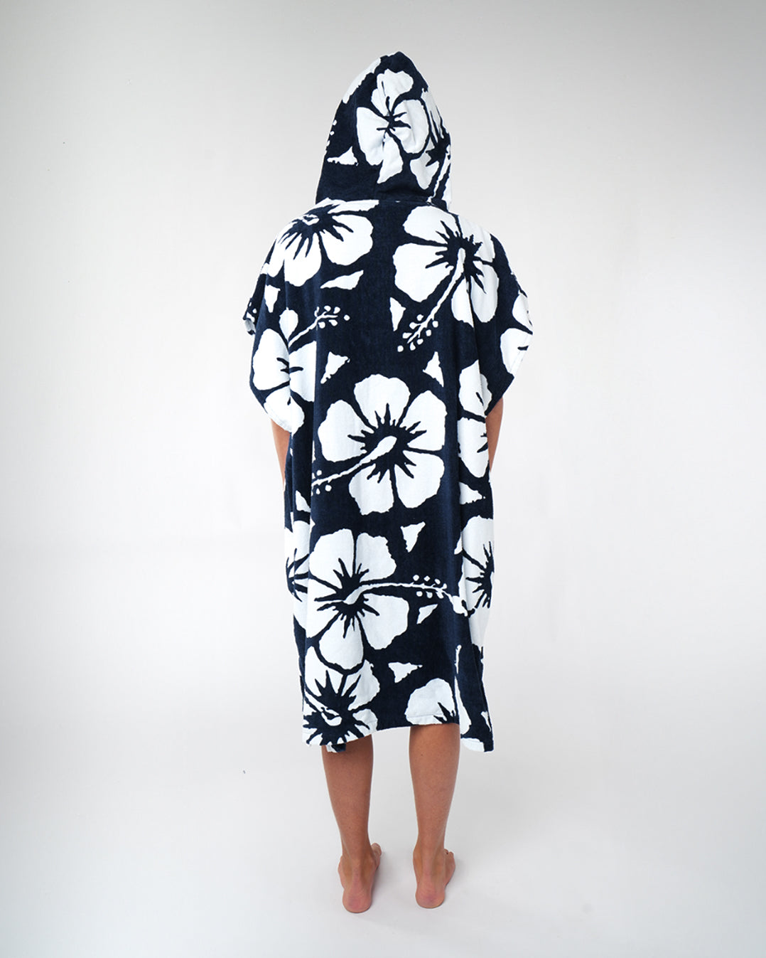 Youth Hooded Towel - Hibiscus Navy