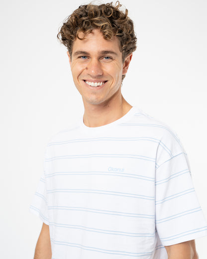 Mens  Boxy T'Shirt  - Stripe White Ice