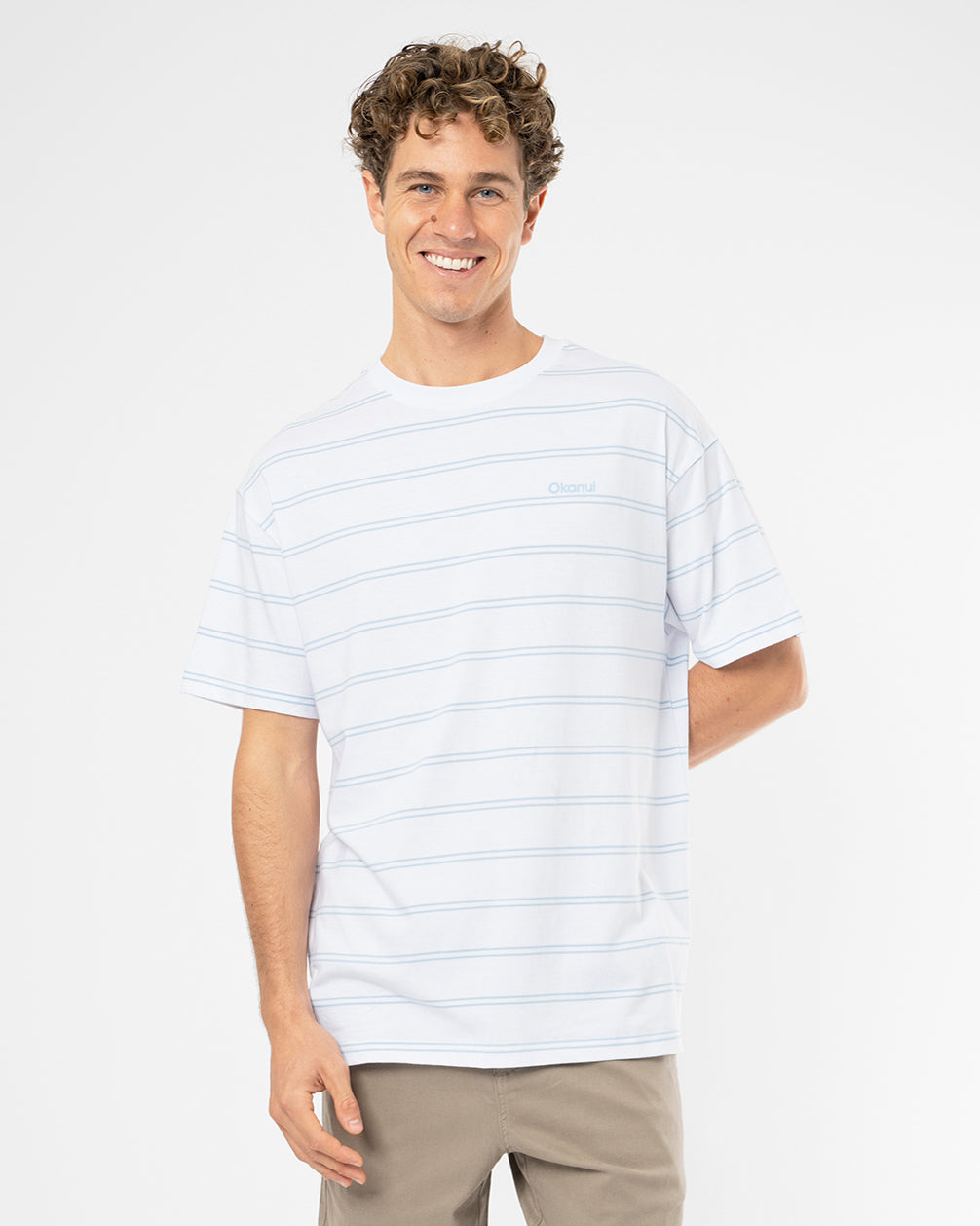 Mens  Boxy T'Shirt  - Stripe White Ice