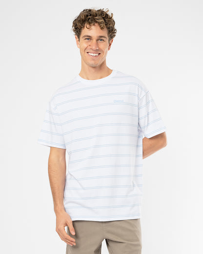 Mens  Boxy T'Shirt  - Stripe White Ice