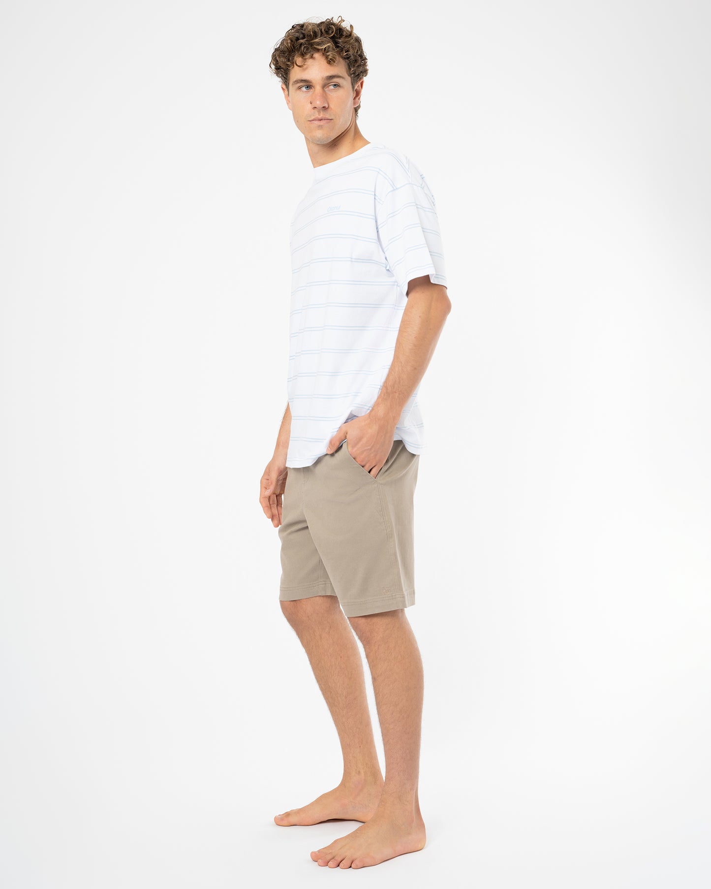 Mens  Boxy T'Shirt  - Stripe White Ice