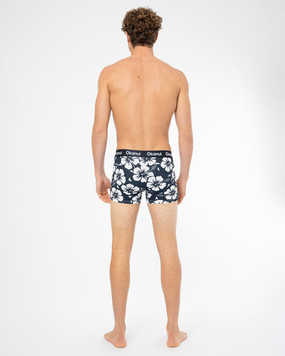 Mens Briefs - 3 Packs Navy Grey Marle Hibiscus Navy