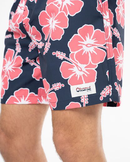 Way Back When Swim Short  - Stretch - Navy Pink White