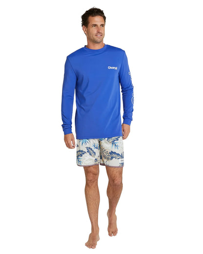 Okanui Men's Summer long sleeve Rashie showing the front view details.