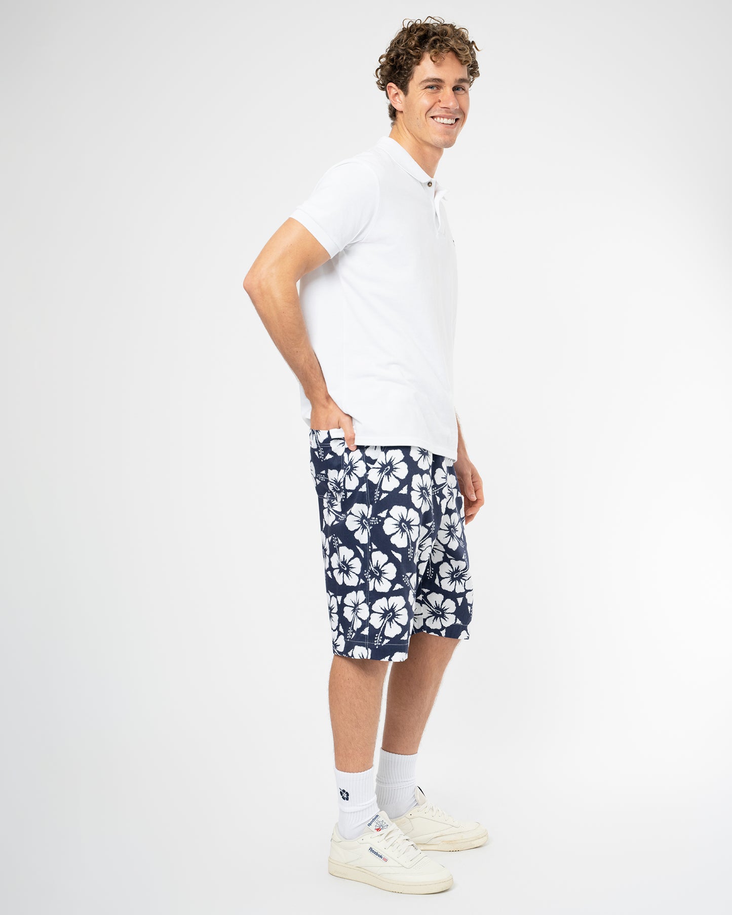 Mens Classic Long Short - Hibiscus Navy