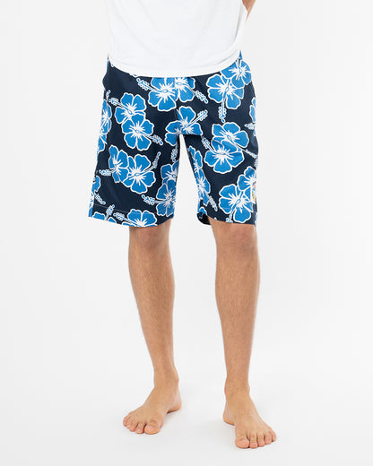 Mens Classic Shorts - Hibiscus Tri Colour-Navy Sea White