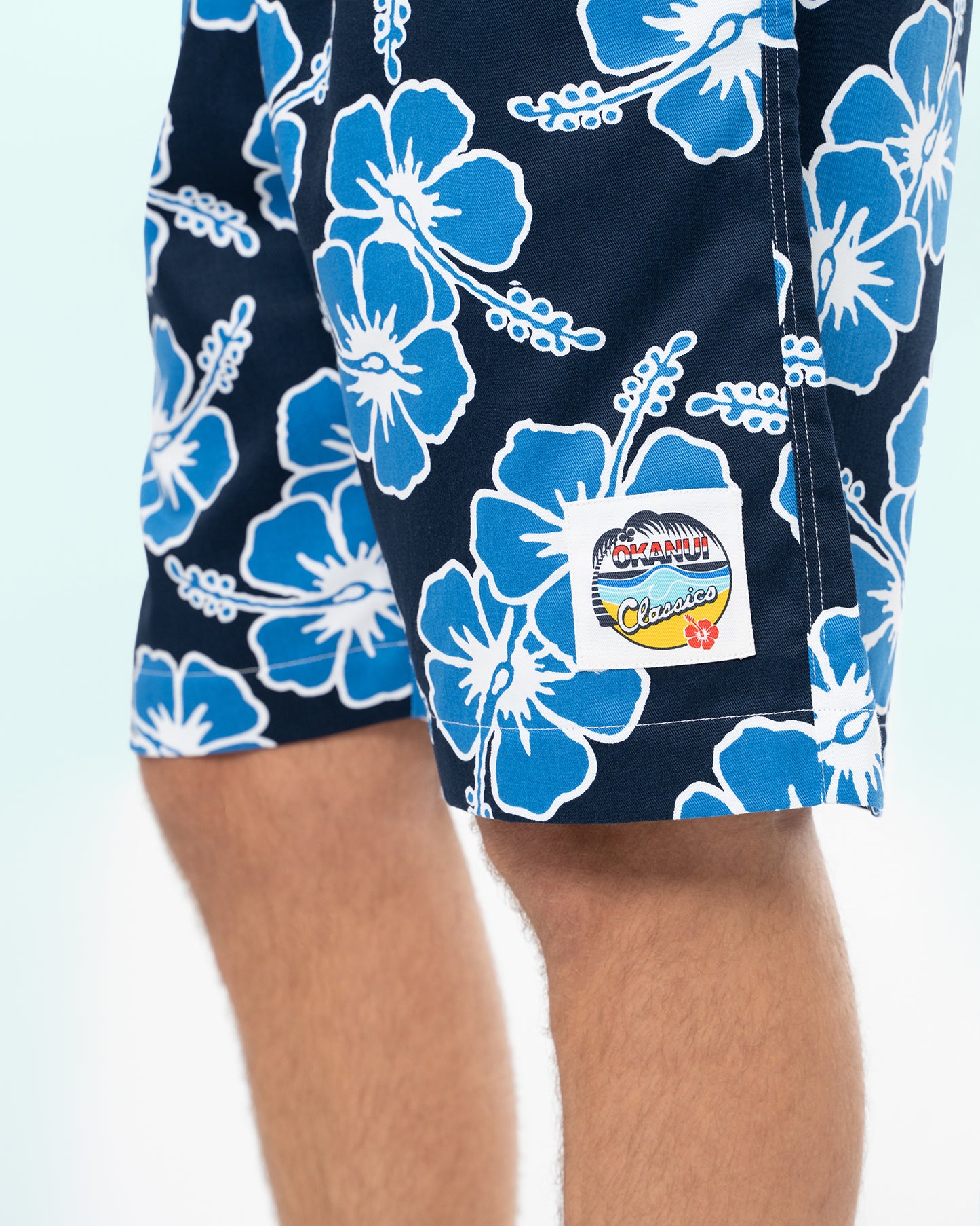 Mens Classic Shorts - Hibiscus Tri Colour-Navy Sea White