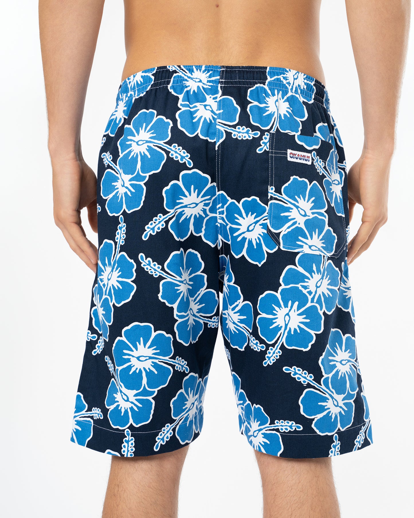 Mens Classic Shorts - Hibiscus Tri Colour-Navy Sea White