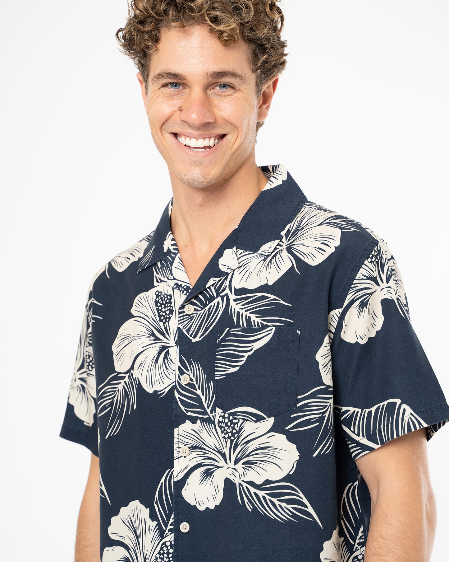 Jungle Aloha Shirt - Natural Navy