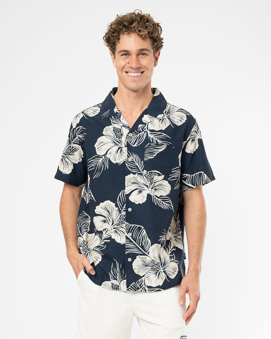 Jungle Aloha Shirt - Natural Navy