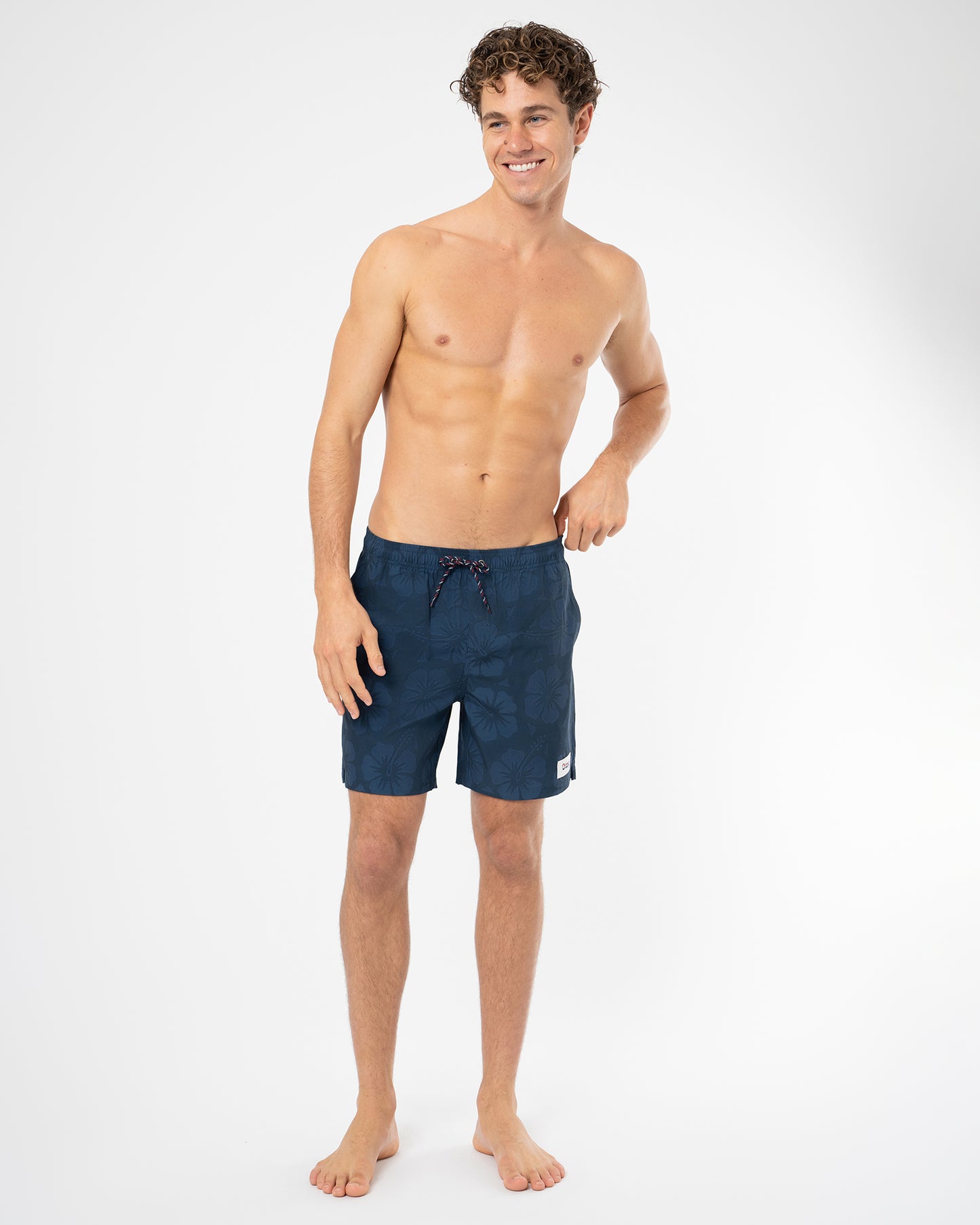 Mens Classic Stretch Swim Short - Hibiscus Tonal Navy
