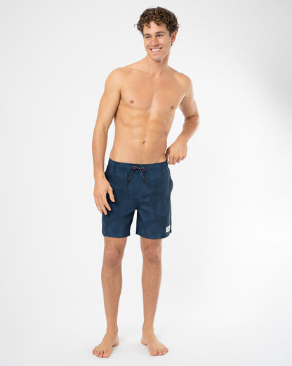Mens Classic Stretch Swim Short - Hibiscus Tonal Navy