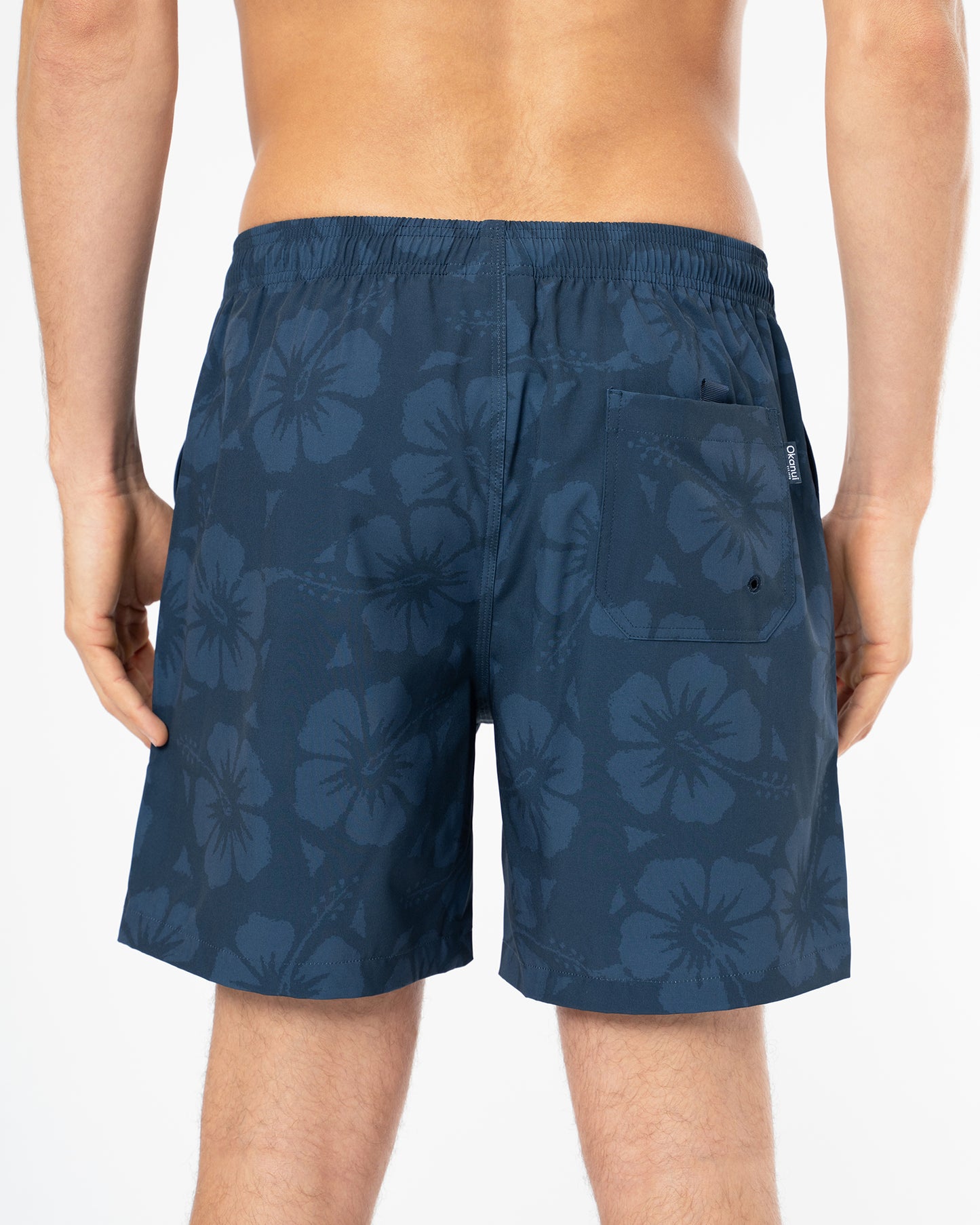 Mens Classic Stretch Swim Short - Hibiscus Tonal Navy