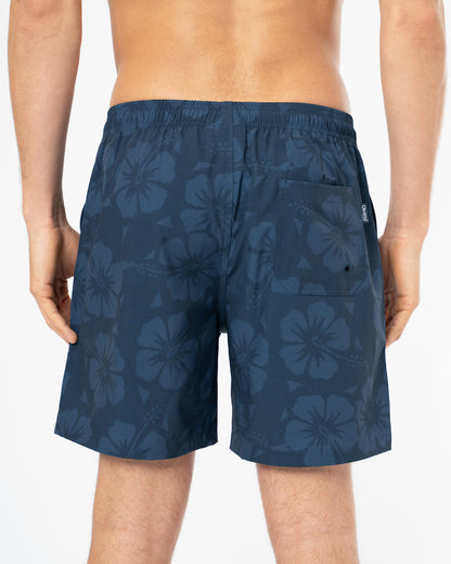 Mens Classic Stretch Swim Short - Hibiscus Tonal Navy