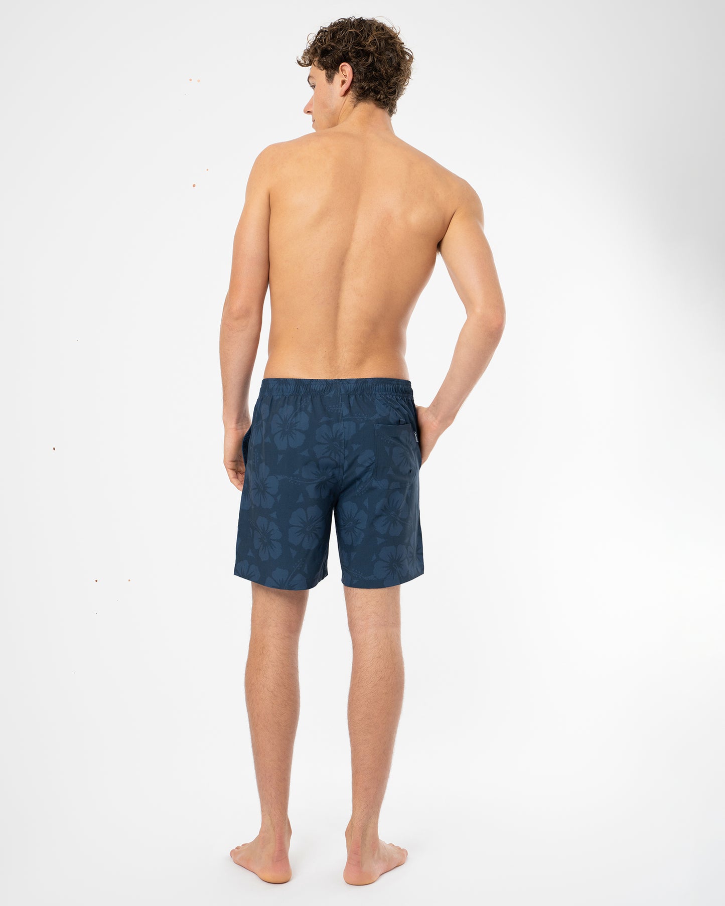 Mens Classic Stretch Swim Short - Hibiscus Tonal Navy