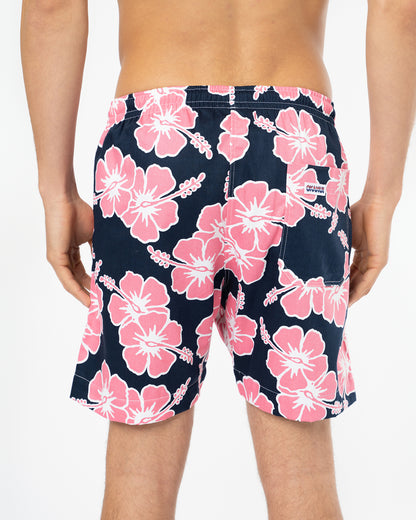 Way Back When Swim Short  - Stretch - Navy Pink White