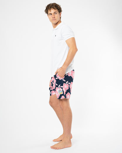 Way Back When Swim Short  - Stretch - Navy Pink White