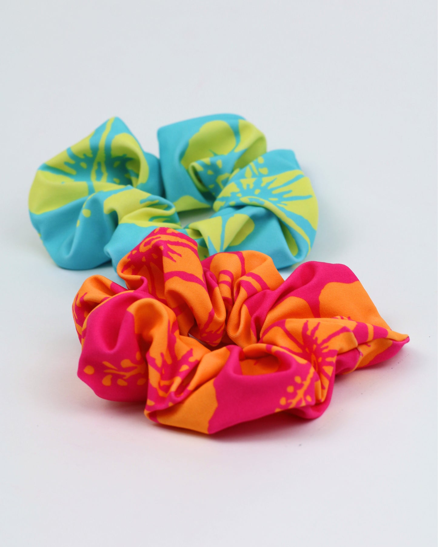 two Okanui hair scrunchie in Pink and aqua color