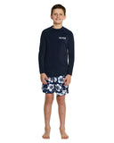 Front view of the kids long sleeve rashie in navy color