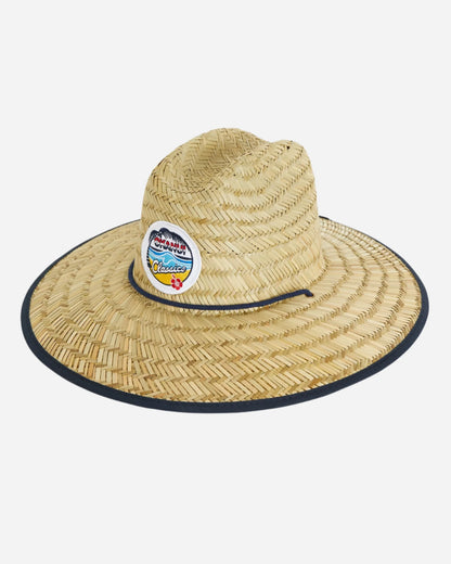 Front view of the Okanui wide brim straw hat