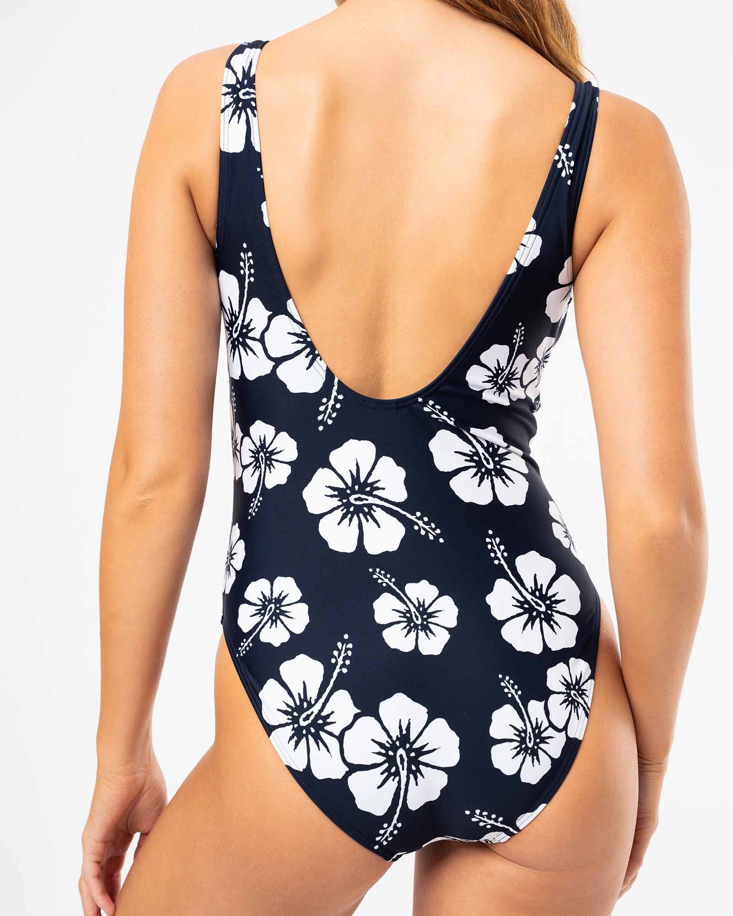 Backless One Piece  - Hibiscus Navy