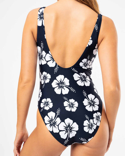 Backless One Piece  - Hibiscus Navy