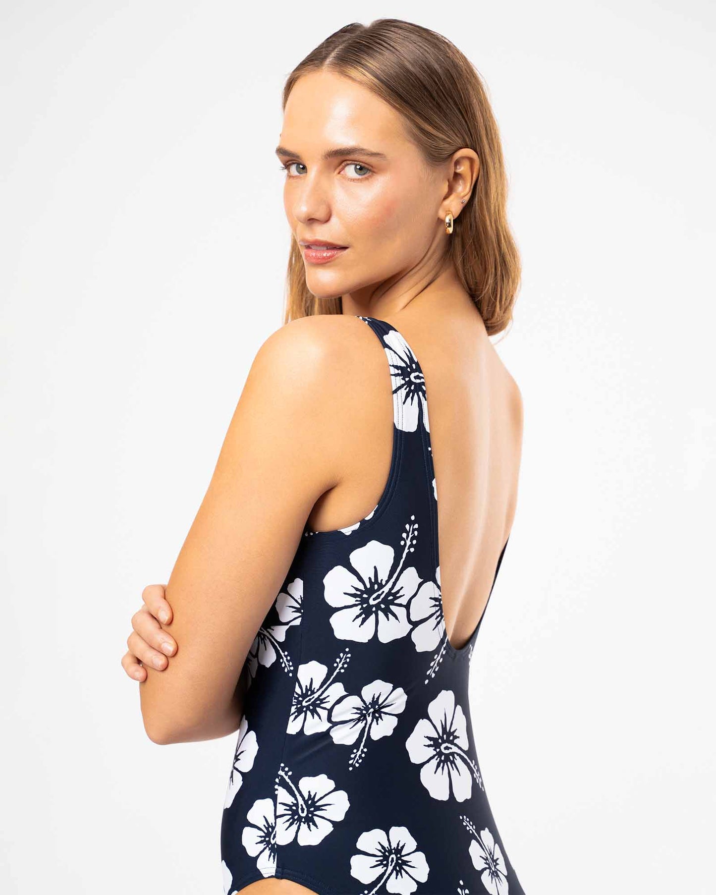 Backless One Piece  - Hibiscus Navy