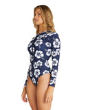 Womens - Swim Long Sleeve Suit - Hibiscus Navy