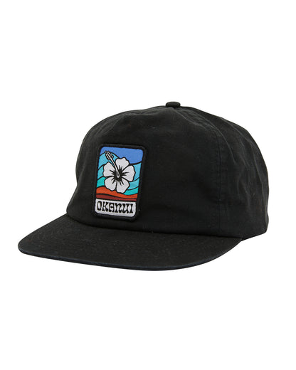 Front view of the Okanui Soundwave Snapback Trucker Cap in Black Color