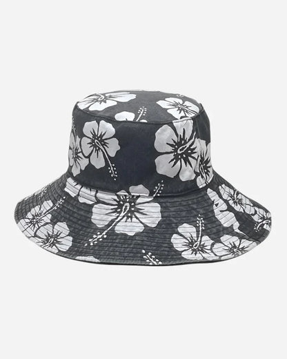 Womens - Reversible Bucket Hat - Classic Bucket Hat - Hibiscus Vintage Washed Black