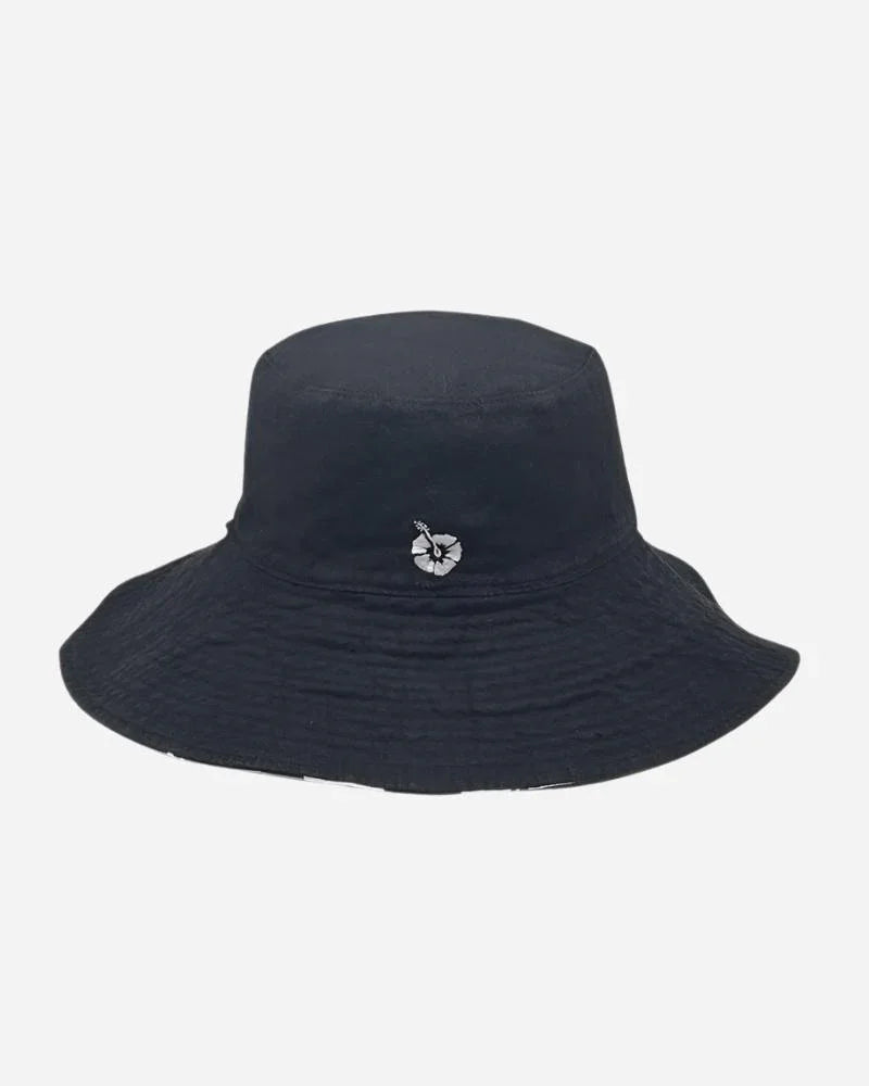 Womens - Reversible Bucket Hat - Classic Bucket Hat - Hibiscus Vintage Washed Black