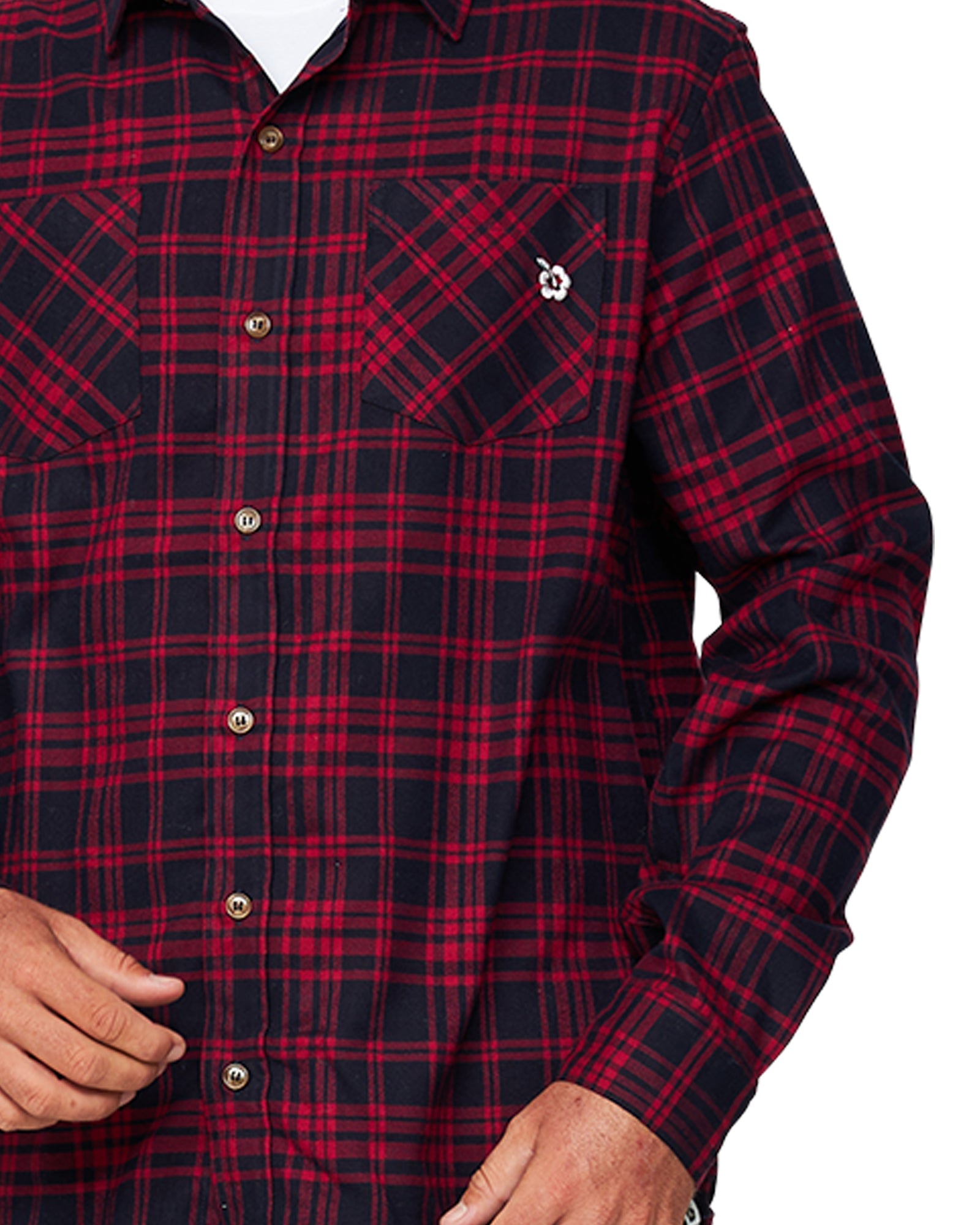 Mens - Long Sleeve Shirt - Flannel - Hiker - Navy Red