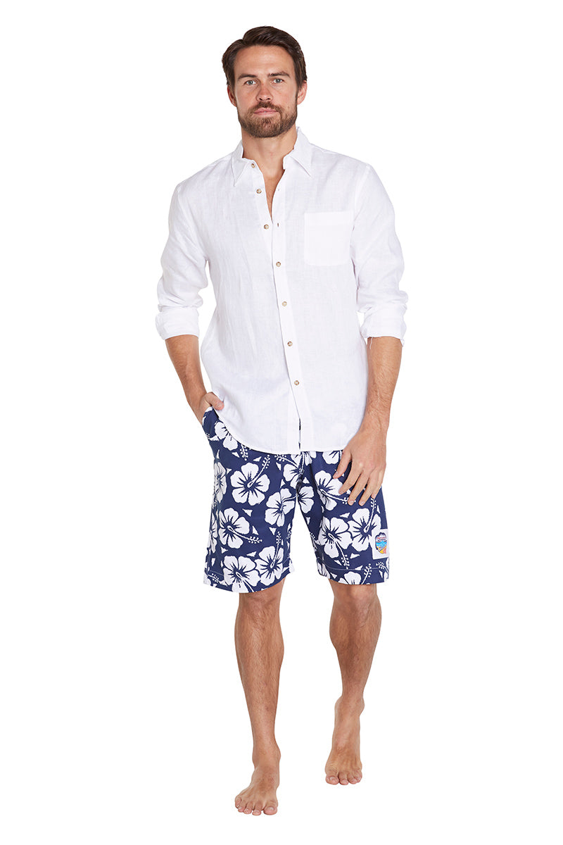 Mens - Classic Shorts - Hibiscus Navy - Australian Made