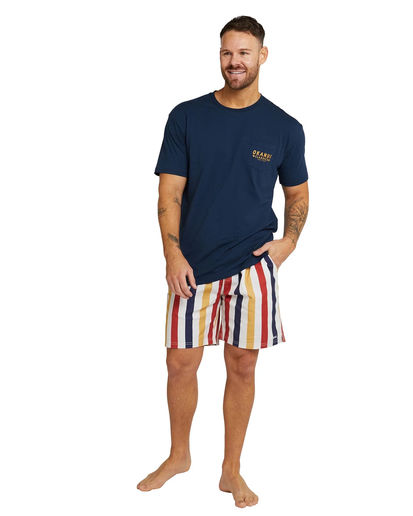 Mens - Heritage Walk Short - Straight Lines - Stone Multi