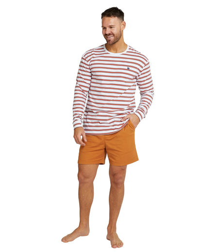 Mens - L/S T-Shirt - Stripe Staple - White / Rust