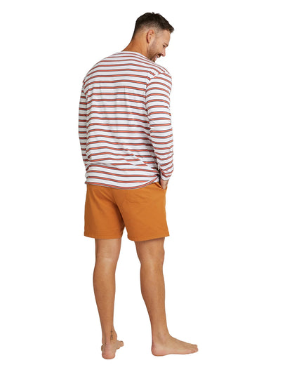 Mens - L/S T-Shirt - Stripe Staple - White / Rust