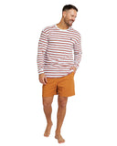 Mens - L/S T-Shirt - Stripe Staple - White / Rust