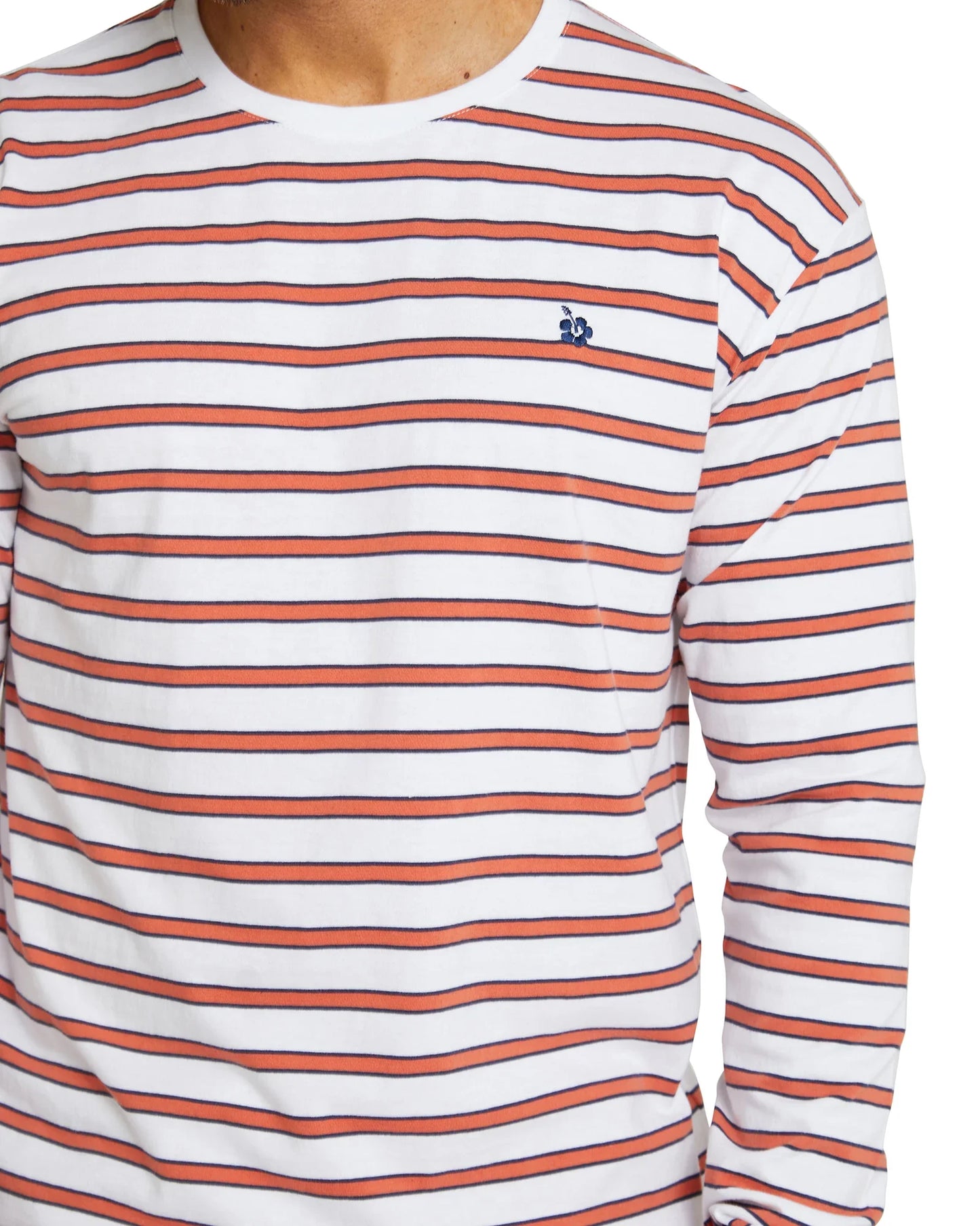 Mens - L/S T-Shirt - Stripe Staple - White / Rust