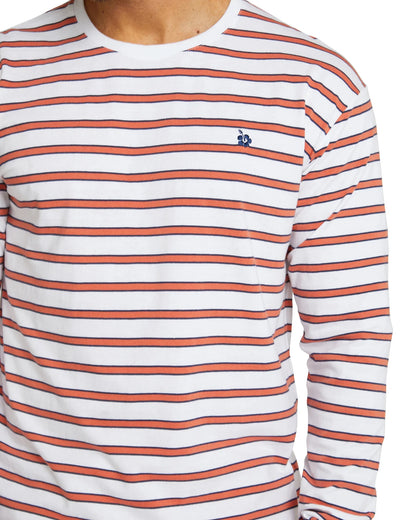 Mens - L/S T-Shirt - Stripe Staple - White / Rust