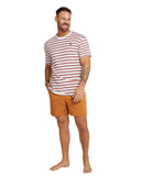 Mens -  T-Shirt  - Stripe Staple - White / Rust