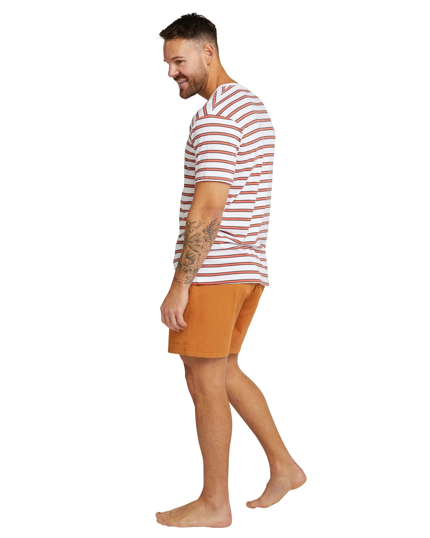 Mens -  T-Shirt  - Stripe Staple - White / Rust
