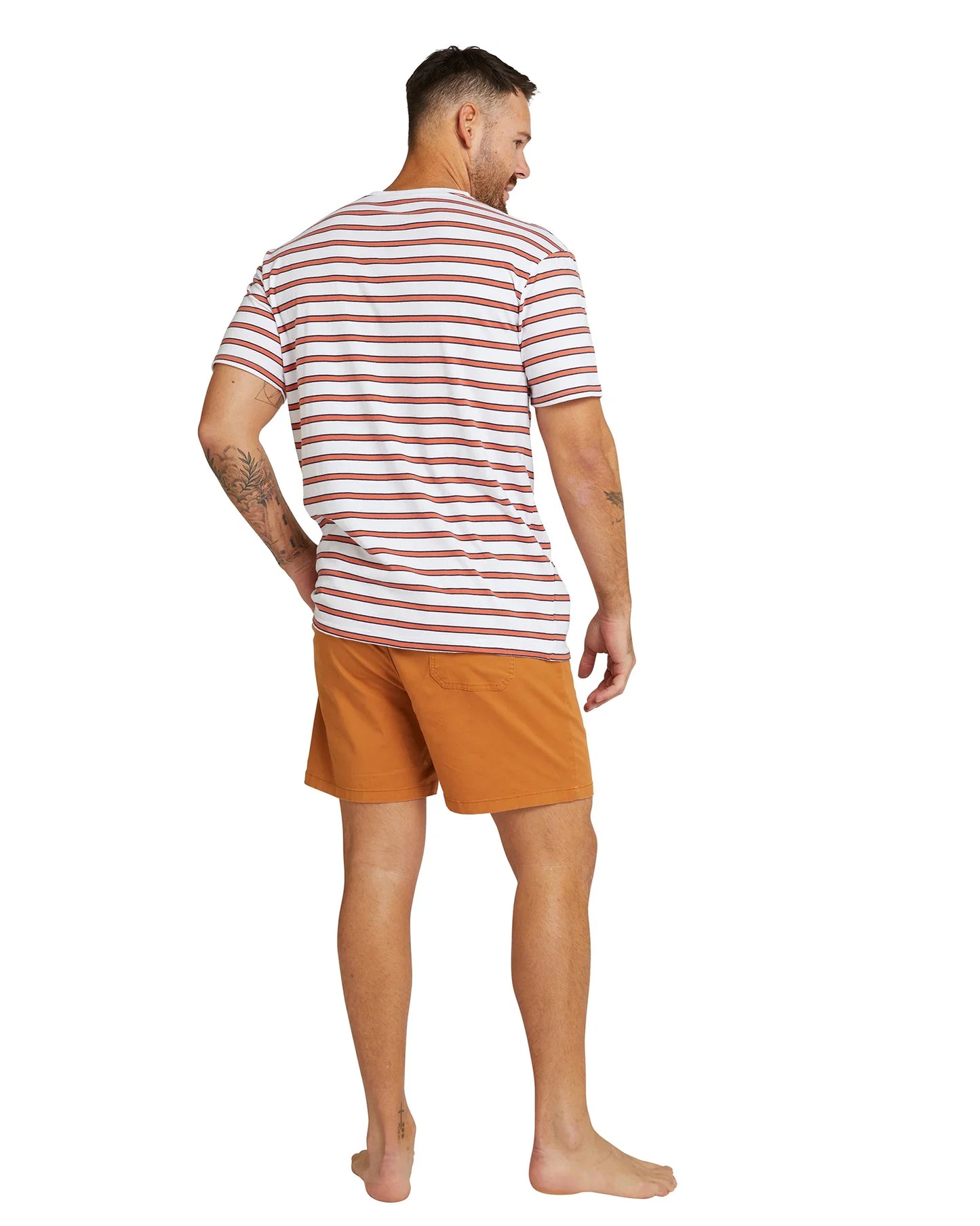 Mens -  T-Shirt  - Stripe Staple - White / Rust