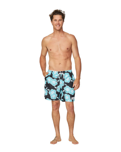 Mens - Swim Short - Way Back When - Black Aqua