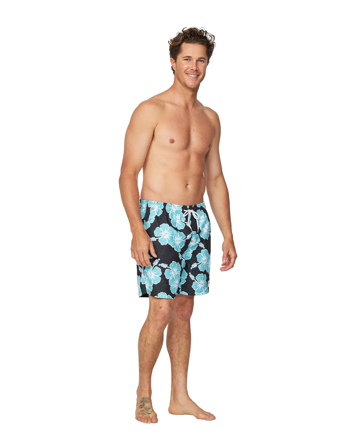 Mens - Swim Short - Way Back When - Black Aqua