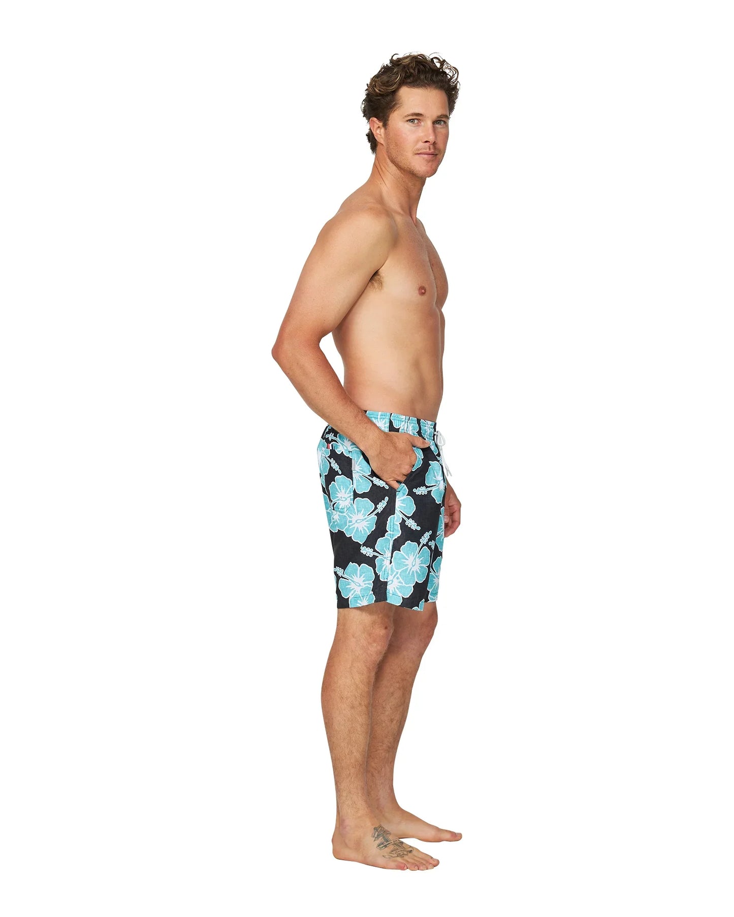 Mens - Swim Short - Way Back When - Black Aqua