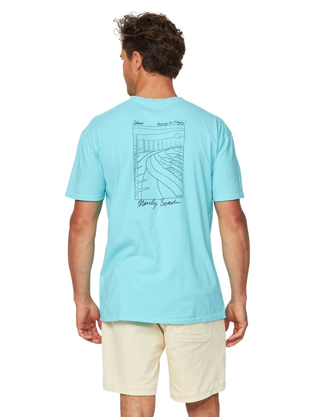 Mens - Okanui x Larmor - T-Shirt - Destination Manly - Washed Aqua