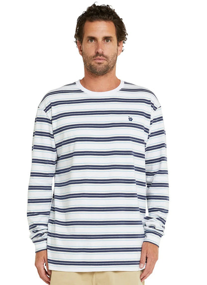Mens - Yarn Dye Long Sleeve T's - Parker - White Stripe